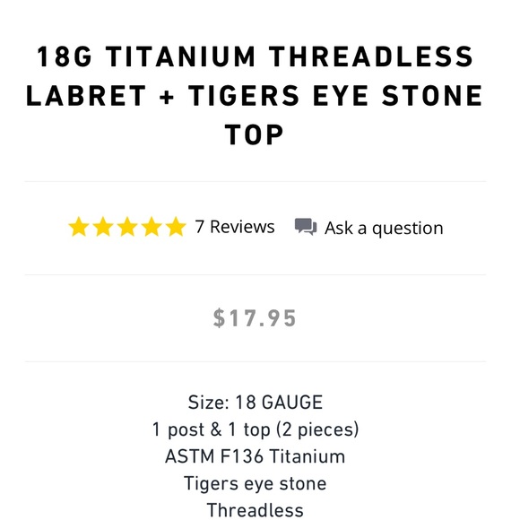 18g tiger eye stone, nose stud - Picture 3 of 5